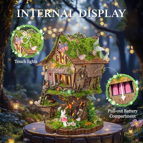 3D Wooden Puzzle Tree House Miniature House Kit with LED Lights - color: Rowan's Treehouser