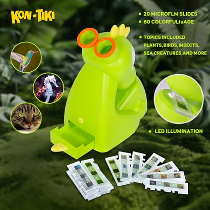 KON-TIKI Kids Dinosaur Microscope Viewer, Image Viewer with Stereo Goggles, 20 Micro Film Slides, 60 Science Images, LED Light, Q&A Learning Booklet, Educational STEM Toy Gift for Boys & Girls Age 3+