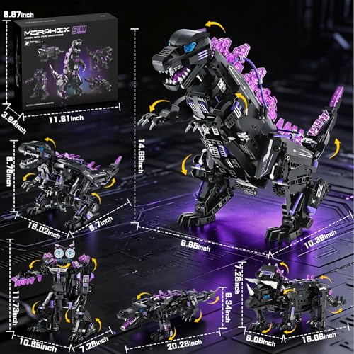 5-in-1 STEM Dinosaur Robot Building Kit, 935PCS App & Remote Control, Rebuild into T-Rex, Triceratops, Crocodile, Robot & Monster, Engineering Gift for Boys & Girls Ages 8+