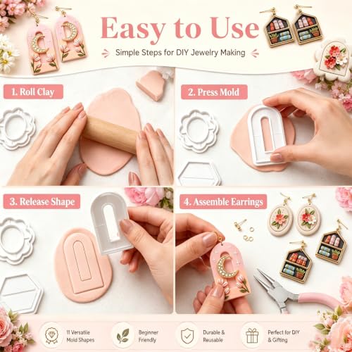 11Pcs Floral Moon Bookshelf Clay Mold Set for Earring Making - color: Bookshelf