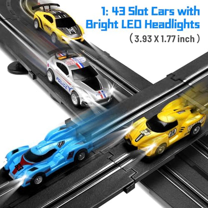 Slot Car Race Track Set for Boys, Electric Track with Light and 4 Slot Cars