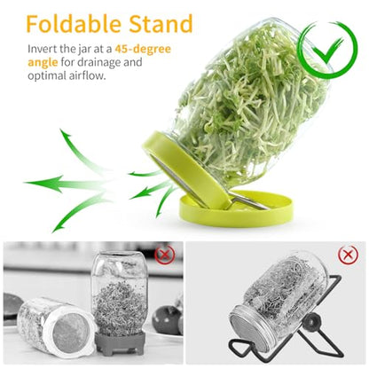 Luckyiren 2 Set Seed Sprouter Kit for Wide Mouth Jars - Germination Tray with 316 Stainless Steel Mesh, BPA Free Plastic Drip Tray & Tilted Lid for Bean Sprouts, Broccoli, Alfalfa, Microgreens