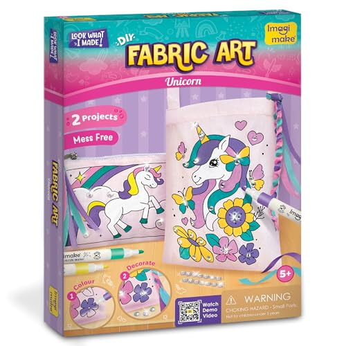 Imagimake DIY Unicorn Fabric Art Kit | Color Your Own Bag & Pouch, Ages 5+ - style: Fabric Art Kit