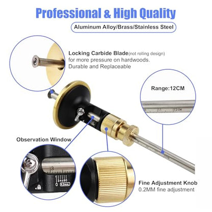 Wheel Marking Gauge, Dovetail Jig Brass Wood Scribe Tool Kit, 2 in 1 Marking Gauge Woodworking, Woodworking Scribe Tool, Scribing Tools for Wood, Dovetail Guide, 2 Extra Cutters & Bolts