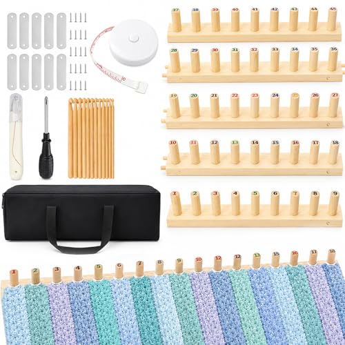 LynxLink 78" Extra Large Chunky Blanket Loom Kit for Beginners, Stable Splinter-Free Wooden Modular Yarn Loom with 12 Sizes Crochet Hooks and Bag, Adjustable Knitting Loom Set Throws DIY Craft