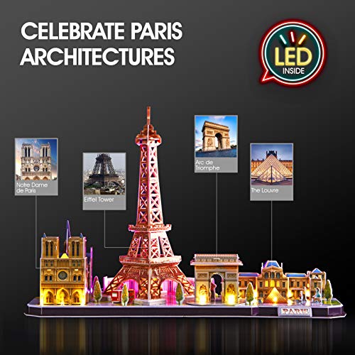 CubicFun Paris City Line LED 3D Puzzle Kit for Kids Ages 8-12 - style: 5 LED Paris Cityline