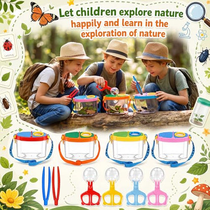 Halloscume 20 Set Bug Catcher for Kids Bug Viewer and Insects Tweezer for Students, Critter Catching Kit Magnifying Insect Cage Container Kit for Kids Outdoor Science Nature Exploration
