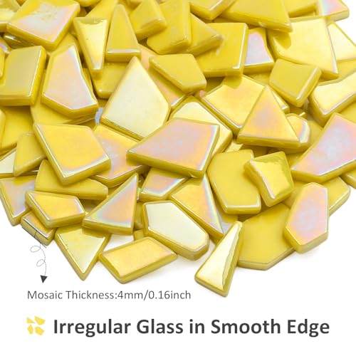 Youway Style 200g Iridescent Yellow Glass Mosaic Tiles for Crafs Bulk - color: Yellow, size: 200g