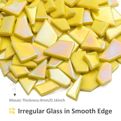 Youway Style 200g Iridescent Yellow Glass Mosaic Tiles for Crafs Bulk - color: Yellow, size: 200g