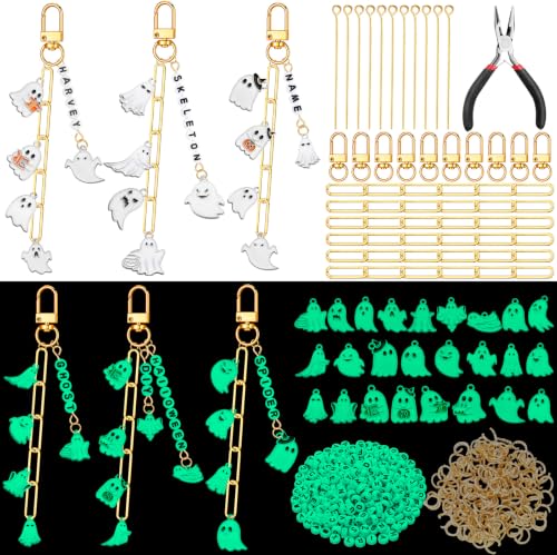 CraftyDream 558 Pcs Halloween Ghost Charms Keychain Kit Glow in the Dark - style: Halloween Ghost