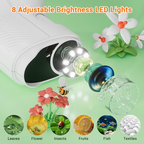 Pocket Kids Microscope, 1000X Handheld Microscope for Kids w/2.4'' Screen, Photo Video Mini Portable Microscopes Science Edu Digiscope, Christmas Birthday Gifts Ideas for Kids Ages 3-12 (White) - color: White