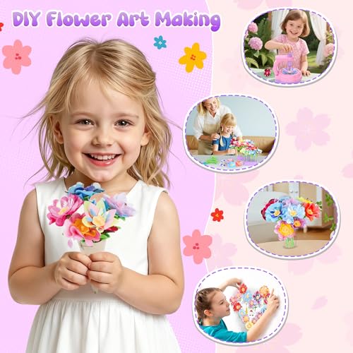 GirlsHome 300+PCS Fabric Flower Bouquets Toys, DIY Flower Craft Kits - color: Purple Pink