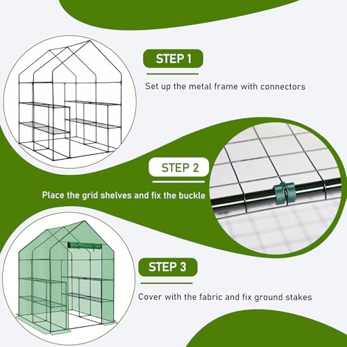 Outvita Walk-in Greenhouse, 3 Tiers 8 Shelves, Durable PE, 56"x56"x77" - style: 3 tiers 8 shelves