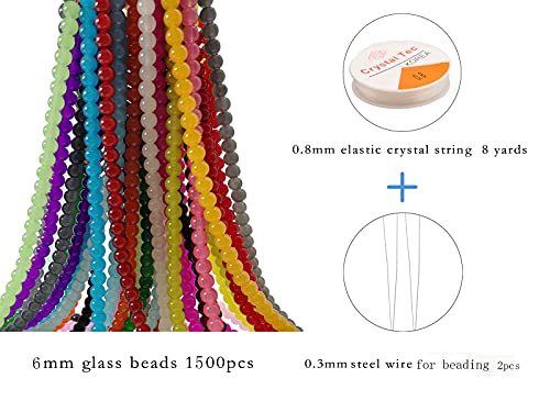 1500PCS 6mm Glass Round Beads Bulk for Jewelry Making - size: 6mm Mixed
