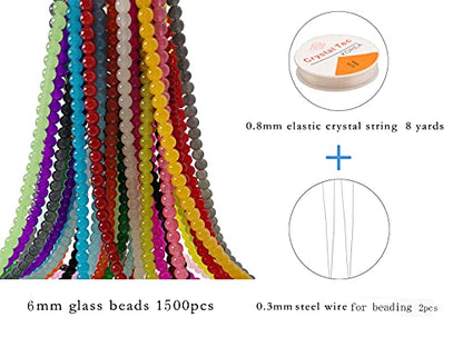 1500PCS 6mm Glass Round Beads Bulk for Jewelry Making - size: 6mm Mixed