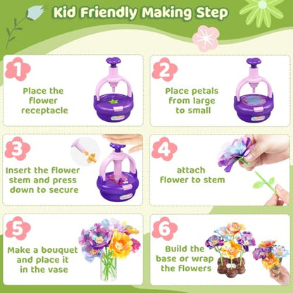 TingingYuli Flower Press Kit for Kids, DIY Flower Bouquet Maker, Ages 4-8 - color: Purple