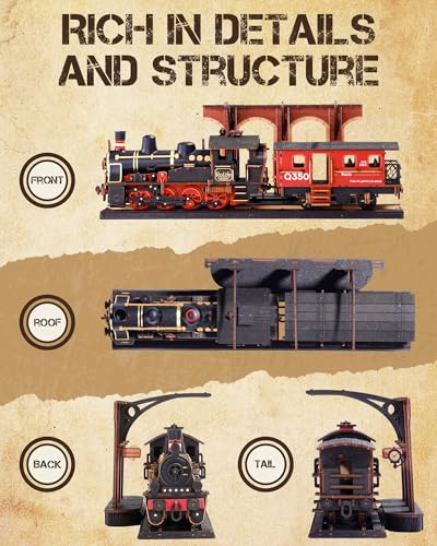 Rolife 3D Wooden Puzzle for Adults, DIY Wood Model Train Sets, Mechanical Vehicle Model Building Kits-Brain Teaser Puzzle Toys with 365 Pcs-Creative Birthday for Kids