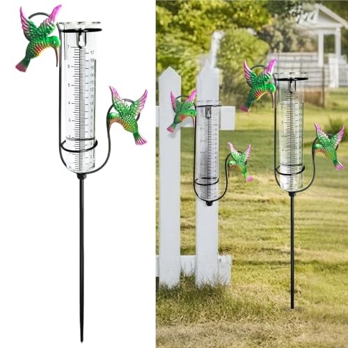 Rain Gauge Outdoor with Thermometer, Accurate & Easy to Read - color: Hummingbird