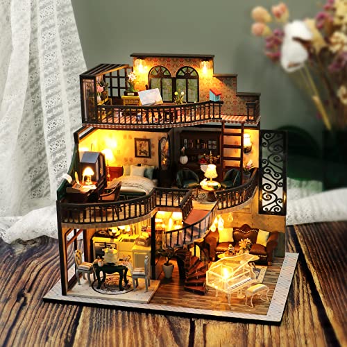 Spilay DIY Miniature House Kit for Adults, Miniature Dollhouse Kit - color: Dream Building Pavilion