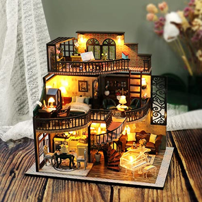 Spilay DIY Miniature House Kit for Adults, Miniature Dollhouse Kit - color: Dream Building Pavilion