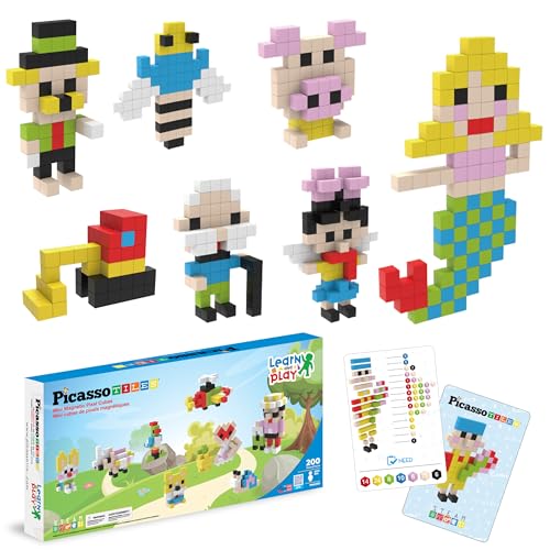 Picasso Cubes 0.5” Pixel Magnetic Puzzle Cube 200 Piece Mix & Match Sensory Toys STEAM Education Learning Building Block Magnets Children Construction Toy Set Stacking Magnet Creative Kit PMC200 - style: 200pc