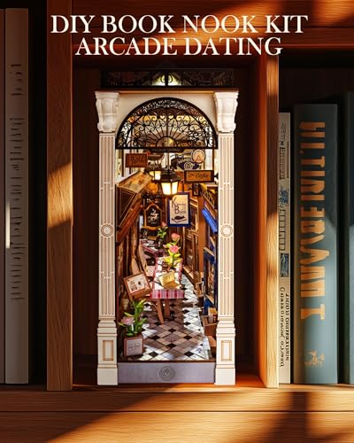 Rolife 3.5 hrs Beginner Friendly Book Nook - 3D Wooden Puzzle with LED Lights and Dust Cover - DIY Miniature House Kit Bookshelf Insert Decor - Arcade Dating (TGB10)