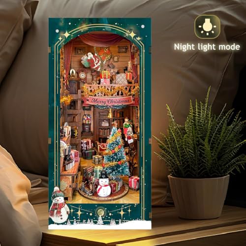 DIY Dollhouse Kit with Dust Cover, DIY Book Nook Kit Christmas Decor Booknook 3D Wooden Puzzle Nook Book Doll House with LED Light - color: Sq34