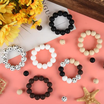 ASTARON 100 Pcs 15mm White Black Brown Silicone Beads for Keychain Making - color: Black Brown Series