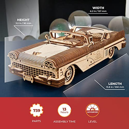 UGEARS Dream Cabriolet VM-05 + Three-Wheeler UGR-S Motorcycle - Wooden 3D Puzzles for Adults - 3D Wooden Puzzles for Adults