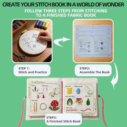 Herdiese Embroidery Stitch Book Kit for Beginners with 32 Stitches