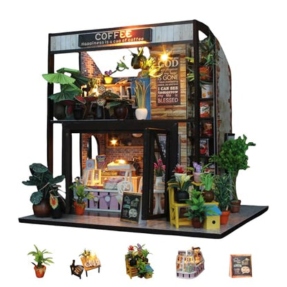 Flever Dollhouse Miniature DIY House Kit Creative Room with Furniture for Romantic Valentine's Gift(Time of Coffee) - color: Time of Coffee