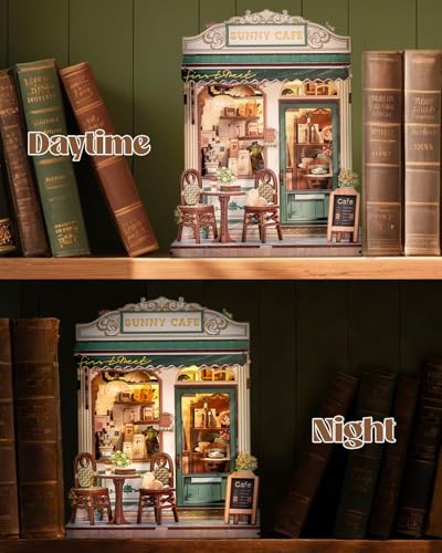 Book Nook Kit for Adults, DIY Miniature House Coffee Shop Booknook - color: Sunny Cafe