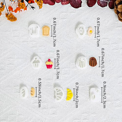 Xaekicr Breakfast Food Polymer Clay Cutters Set – 7pcs Bread Cupcake Egg Coffee Designs Clay Cutters for Polymer Clay Jewelry Making – Cute Clay Molds and Clay Tools for Mini Food Earrings - color: B color