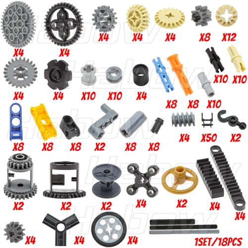 Habow 270pcs Technic-Parts Gears-Axle-Pin-Connector Compatible with Lego-Technic, Wheels Link Chain Gear Rack Steering Wheel Technic Bush Hook Tow Ball String Reel Differential. MOC Building-Blocks.