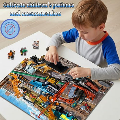 Puzzles for Kids Ages 6-8 8-10 -200 Piece Puzzles Construction Site Puzzle - color: Engineering Vehicle
