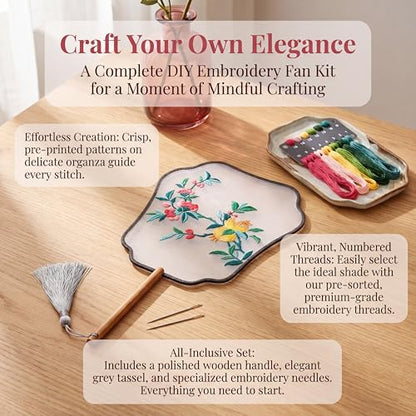 Chinese Embroidery Fan Kit, DIY Organza Fan with Pomegranate Pattern - style: Pomegranate
