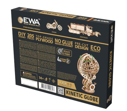 EWA Eco-Wood-Art Kinetic Globe 3D Wooden Puzzle, Mechanical Model Kit, 205 Pieces, Wood
