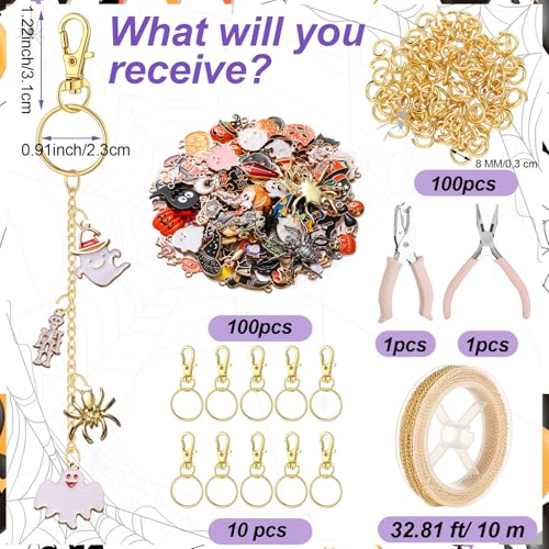 VioraWhite 213 Pcs Halloween Theme Lip Gloss Keychain Making Kit 100 Pink Enamel Charms 32.81 ft Gold Chains for DIY Crafts Women - style: Halloween Theme