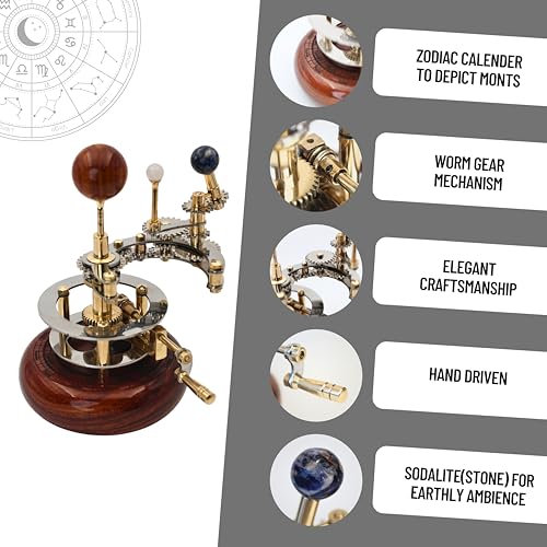 Solar System Model | Educational & Decorative Astronomy Orrery | Premium Brass Mechanical Planetarium (8" Earth & Moon)