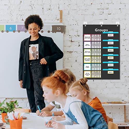 REGELETO Small Group Management Pocket Chart with 96 Cards Classroom Jobs Chart Small Group Organizer and on Task for School Teacher Homeschool Learning Supplies (Black) - size: 48-Pockets