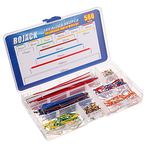 BOJACK 14 Vaules 560 pcs 2-125mm Solderless Flexible Breadboard Connecting Line Cables Breadboard Jumper Wires kit (Pack of 2) - size: 14 Vaules 2-125mm / 560 Pcs (Pack of 2)