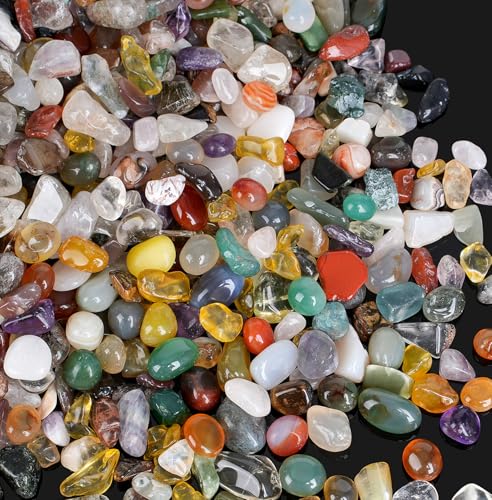 800Pcs+ (3lb) Gemstones and Crystals Set, 30 Kinds+ Crystals Bulk and Minerals Science Kit, Crystals and Healing Stones for Kids, Rocks for Tumbling, Crushed Stones - size: 0.2-0.5 Inch, 3 Pound