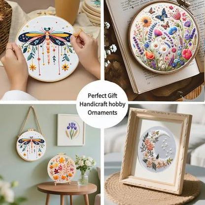 Huacan 4 Set Christmas Embroidery Kit Beginner Hand Embroidery Set for Home Decor, Includes Fabric Hoop (Beauty) - style: Beauty