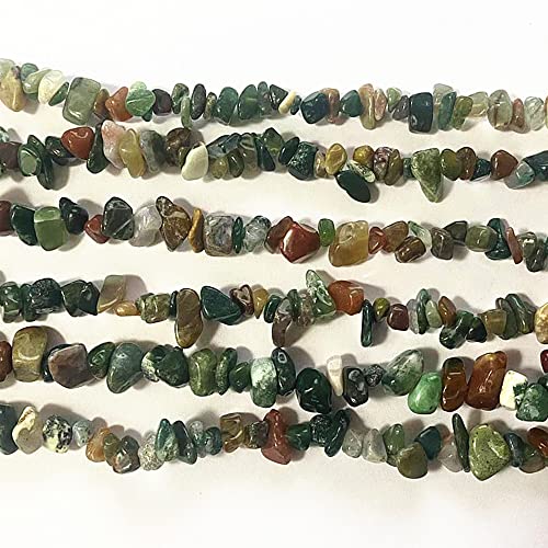 5-8mm Natural Indian Agate Gemstone Chips Healing Gravel Bracelets Necklace Kit Irregular Tumble Stone Beads DIY Crafts Design Jewelry Making 32" - color: Indian Agate