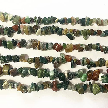 5-8mm Natural Indian Agate Gemstone Chips Healing Gravel Bracelets Necklace Kit Irregular Tumble Stone Beads DIY Crafts Design Jewelry Making 32" - color: Indian Agate