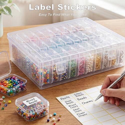 Exptolii Small Bead Organizer Box, 45Pcs Clear Plastic Case Mini Dimond Bead Storage Containers with Hinged Lids and Rectangle for Bracelet Making DIY Jewelry Craft Nail Small Parts - size: 45 Pcs