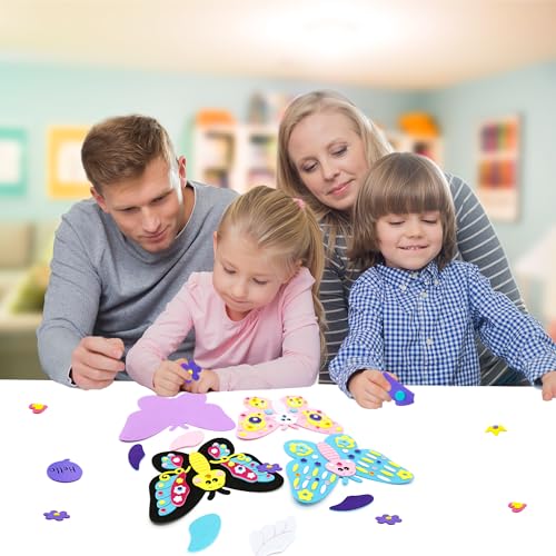 VKPI 4 Butterflies Foam Art Crafts Gift Kit, Creative Make Your Own Butterflies, Cartoon Paper Craft Projects for Kids Ages 4+ Toddler, Preschool Learning Toy for Birthday Party Favor Supplies - color: New Butterflies