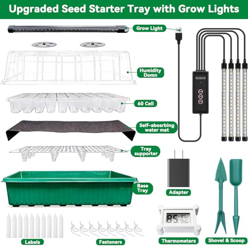 Seed Starter Tray with Grow Light, Seed Starter Kit with Humidity Dome, Seed Starting Trays for Indoor Plant,Seedling Starter Trays for Germination (2 Pack 120Cell Green) - color: 2 Pack 120cell Green