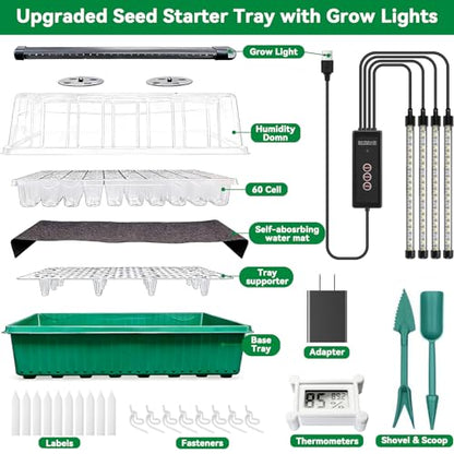 Seed Starter Tray with Grow Light, Seed Starter Kit with Humidity Dome, Seed Starting Trays for Indoor Plant,Seedling Starter Trays for Germination (2 Pack 120Cell Green) - color: 2 Pack 120cell Green