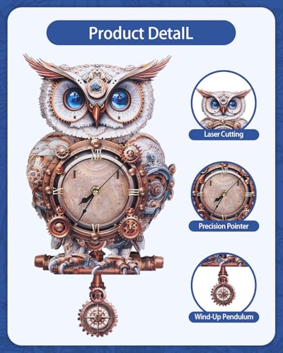 3D Puzzles for Adults-Wooden Owl Clock Puzzle DIY Wall Clock Model Kit